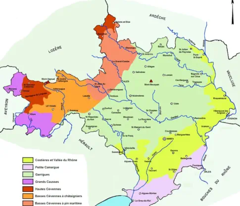 Régions forestières du département du Gard